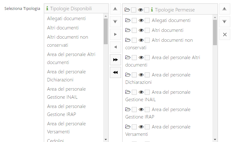 3. Selezione Tipologie permesse tra le disponibili